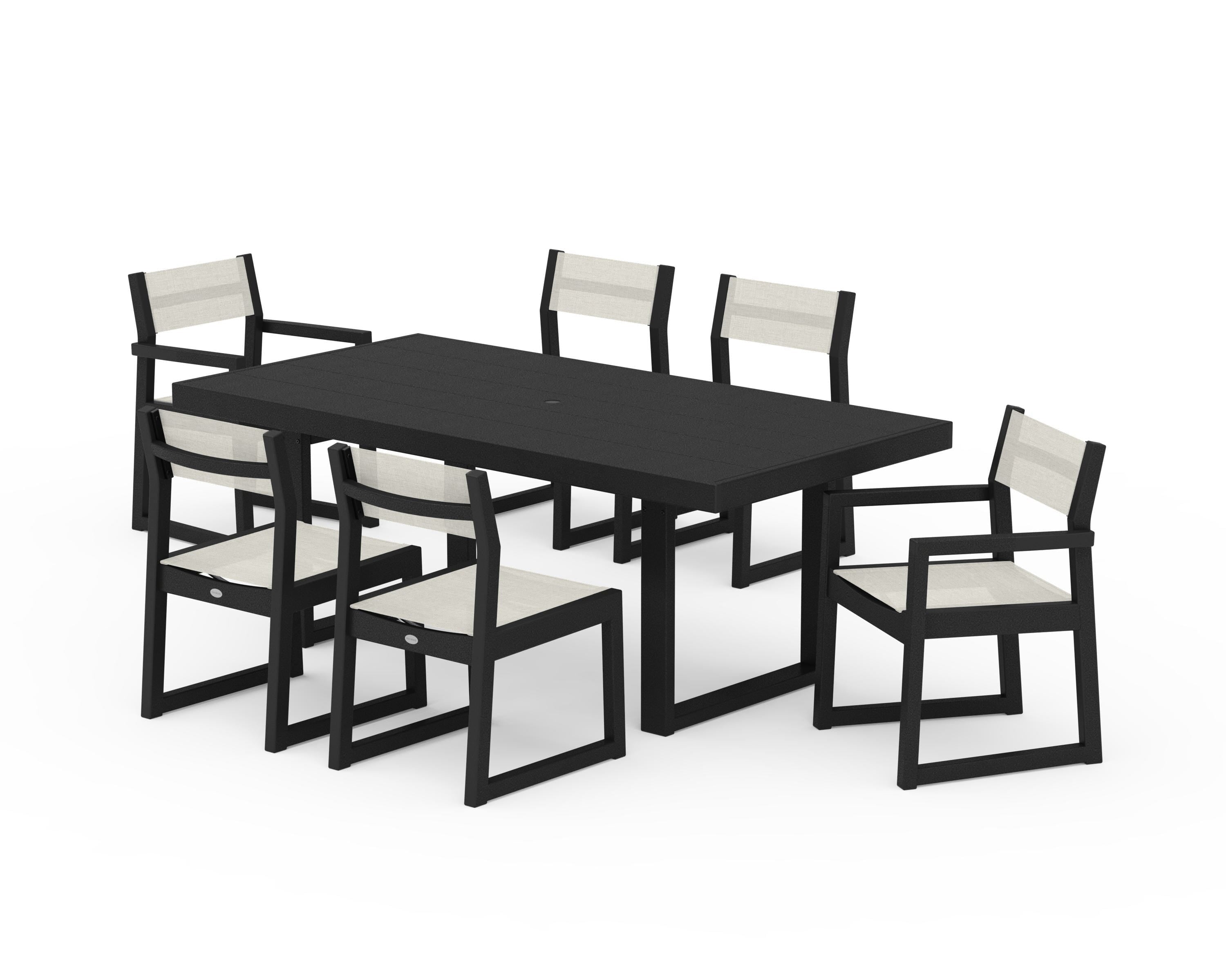 POLYWOOD® EDGE Sling 7-Piece Dining Set in Black / Parchment Sling