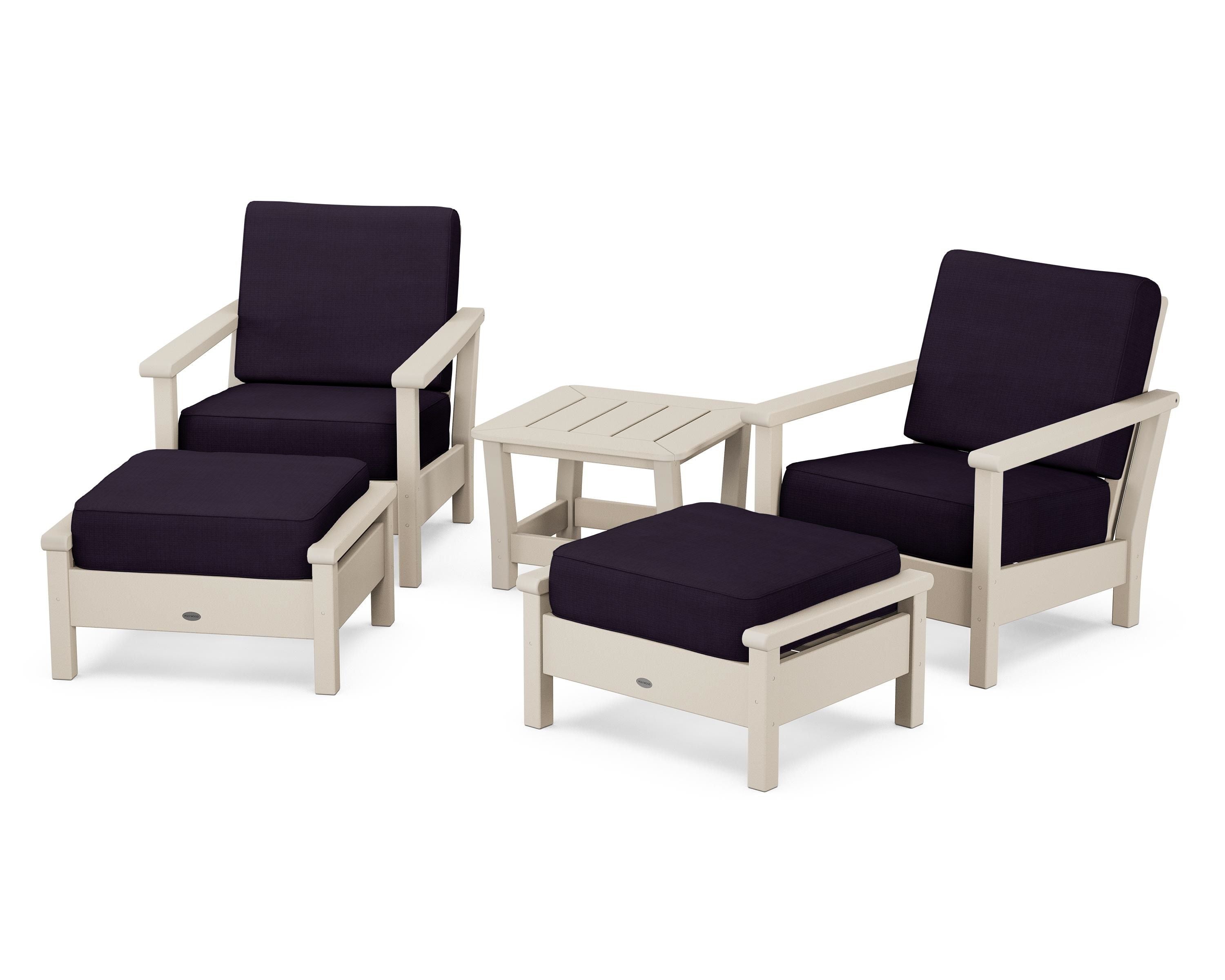 POLYWOOD® Harbour 5-Piece Deep Seating Chair Set in Sand / Navy Linen