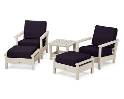 POLYWOOD® Harbour 5-Piece Deep Seating Chair Set in Sand / Navy Linen