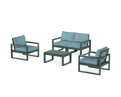 POLYWOOD® EDGE Sectional 4-Piece Deep Seating Set with Loveseat in Green / Lattice Sky Blue