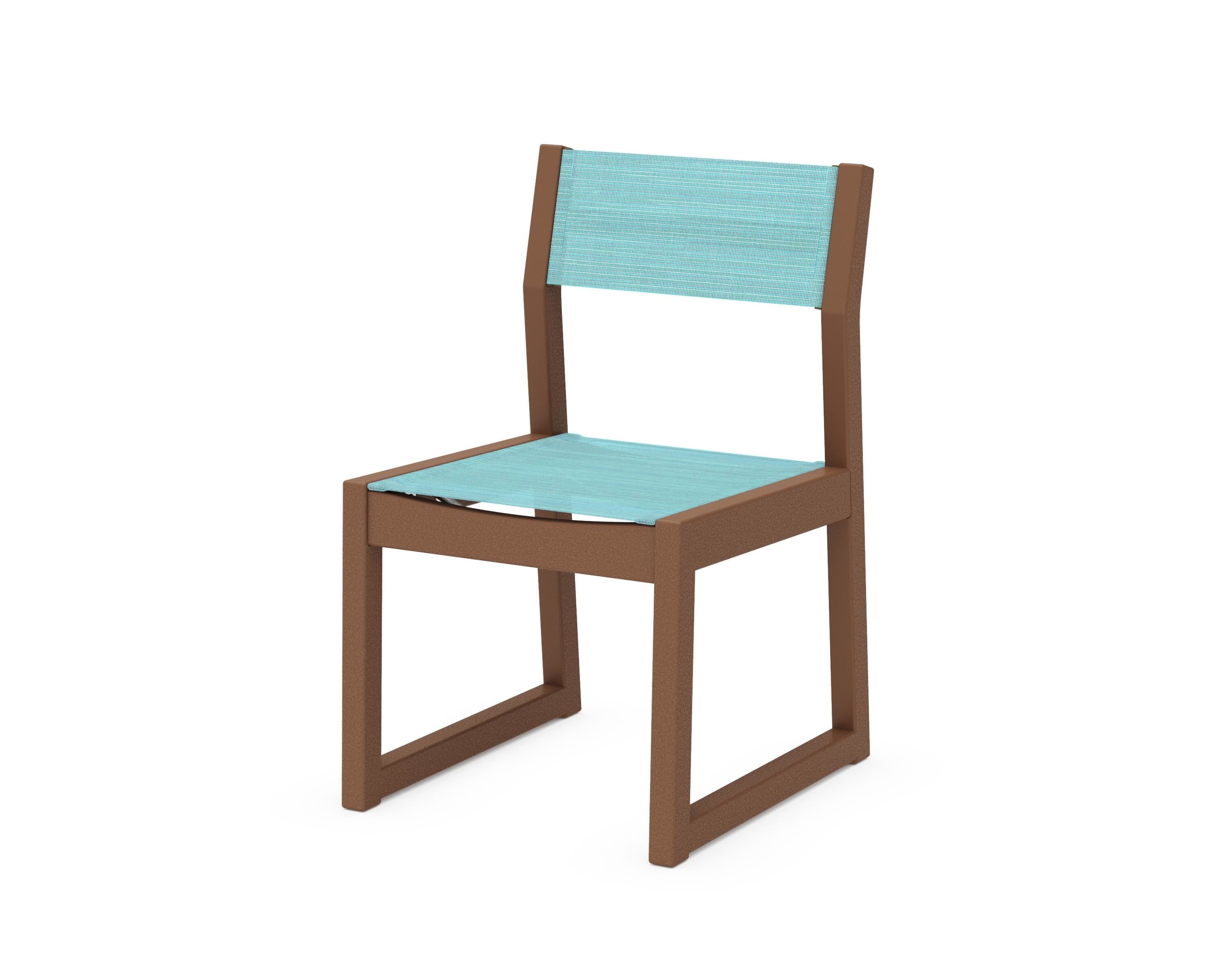 POLYWOOD® EDGE Sling Dining Side Chair in Teak / Dupioni Aquamarine Sling