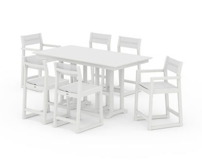 POLYWOOD® EDGE Sling 7-Piece Farmhouse Counter Set with Trestle Legs in White / White Sling