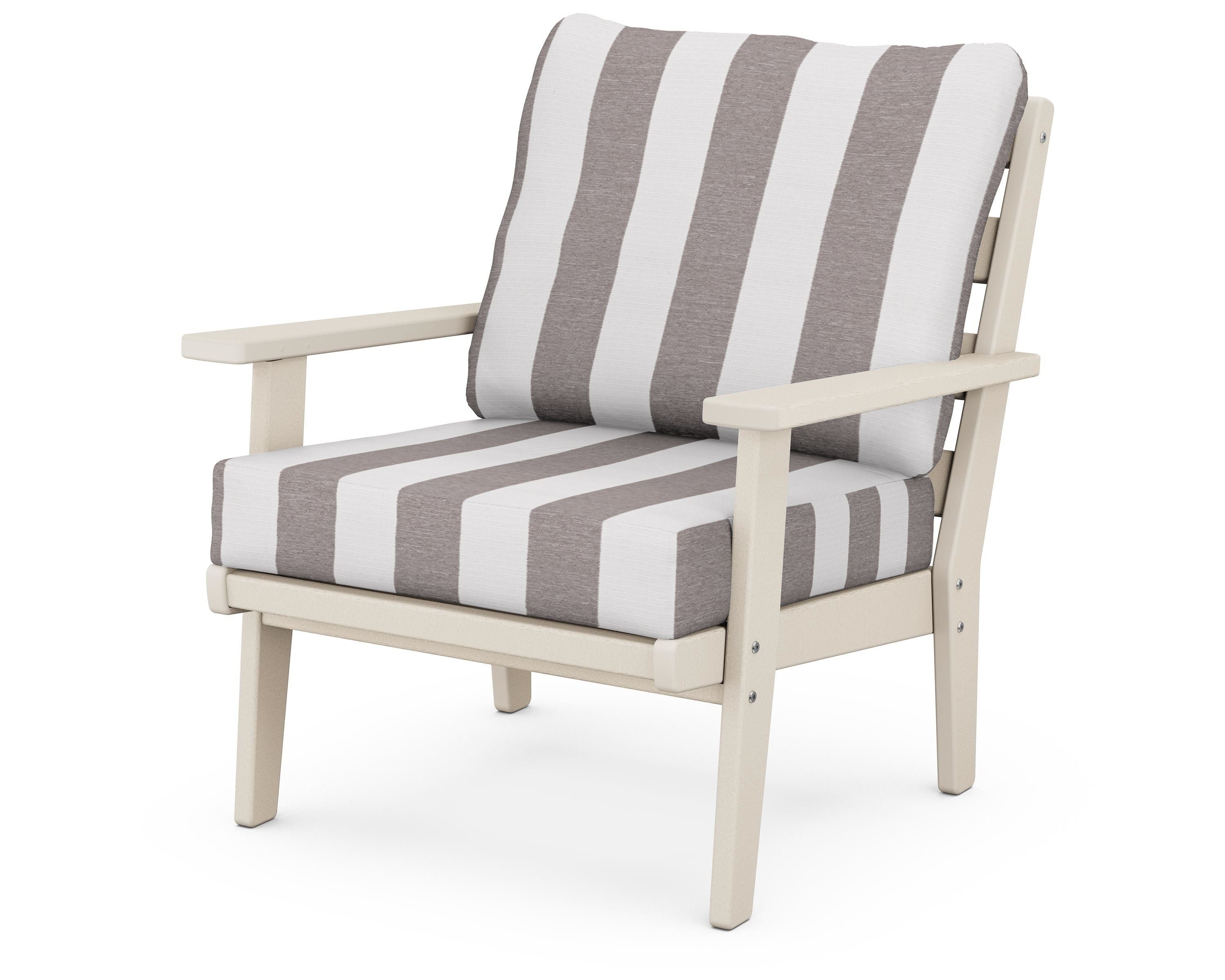 POLYWOOD® Grant Park Deep Seating Chair in Sand / Cabana Stripe Grey Mist