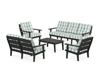 POLYWOOD® Lakeside 5-Piece Lounge Sofa Set in Black / Buffalo Plaid Glacier Spa
