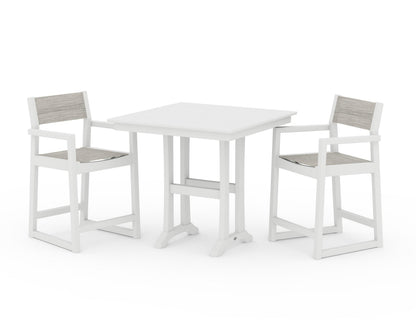 POLYWOOD® EDGE Sling Arm Chair 3-Piece Farmhouse Counter Set with Trestle Legs in White / Birch Sling