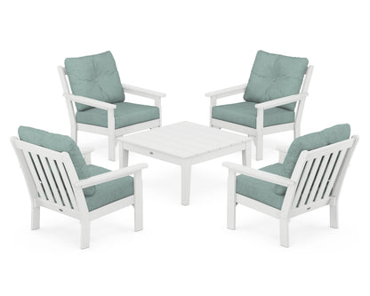 POLYWOOD® Vineyard 5-Piece Deep Seating Conversation Set in White / Glacier Spa