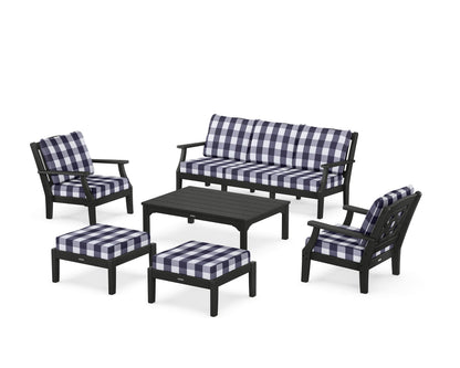 Martha Stewart by POLYWOOD® Chinoiserie 6-Piece Lounge Sofa Set in Black / Buffalo Plaid Navy