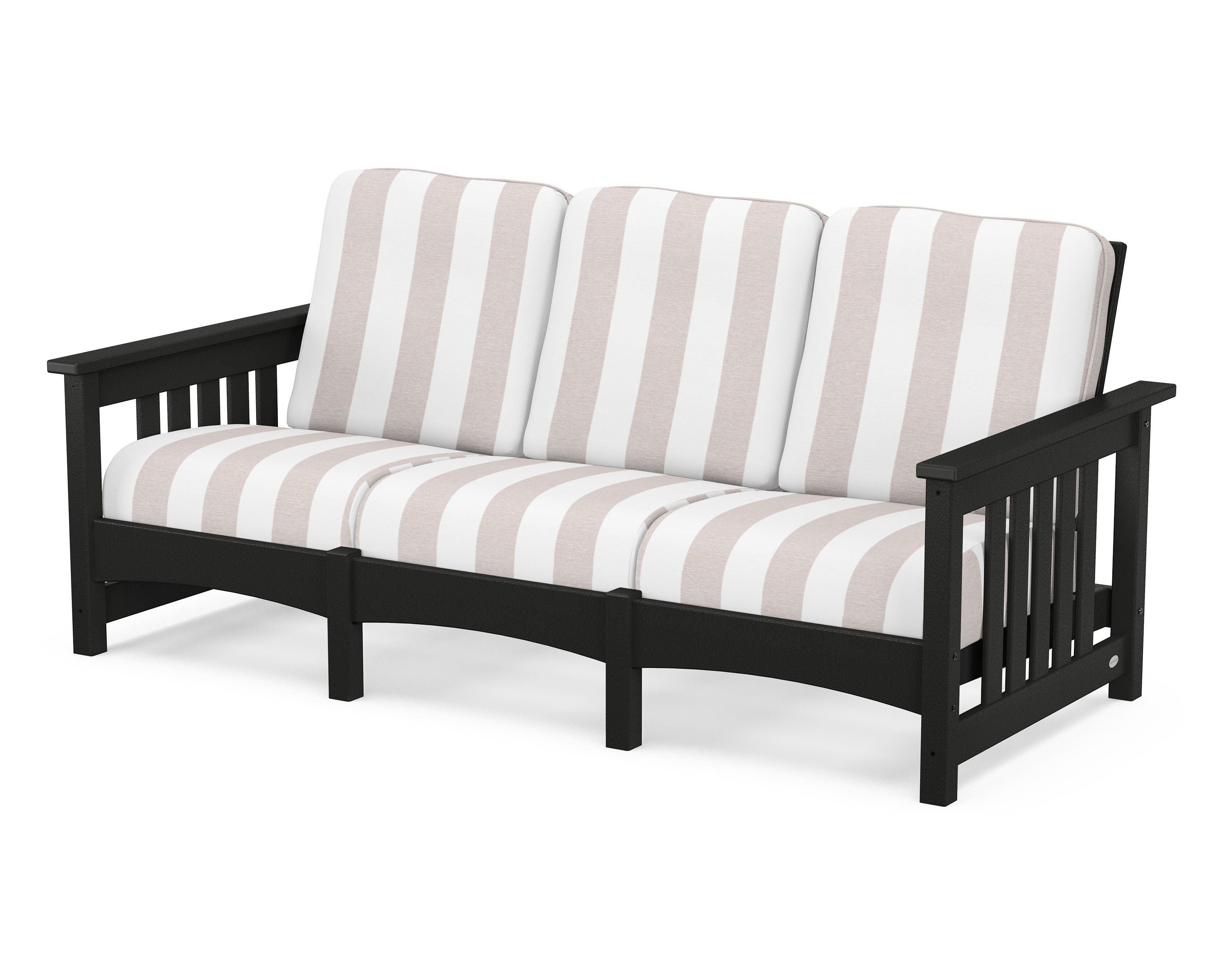 POLYWOOD® Club Mission Sofa in Black / Cabana Stripe Dune Burlap