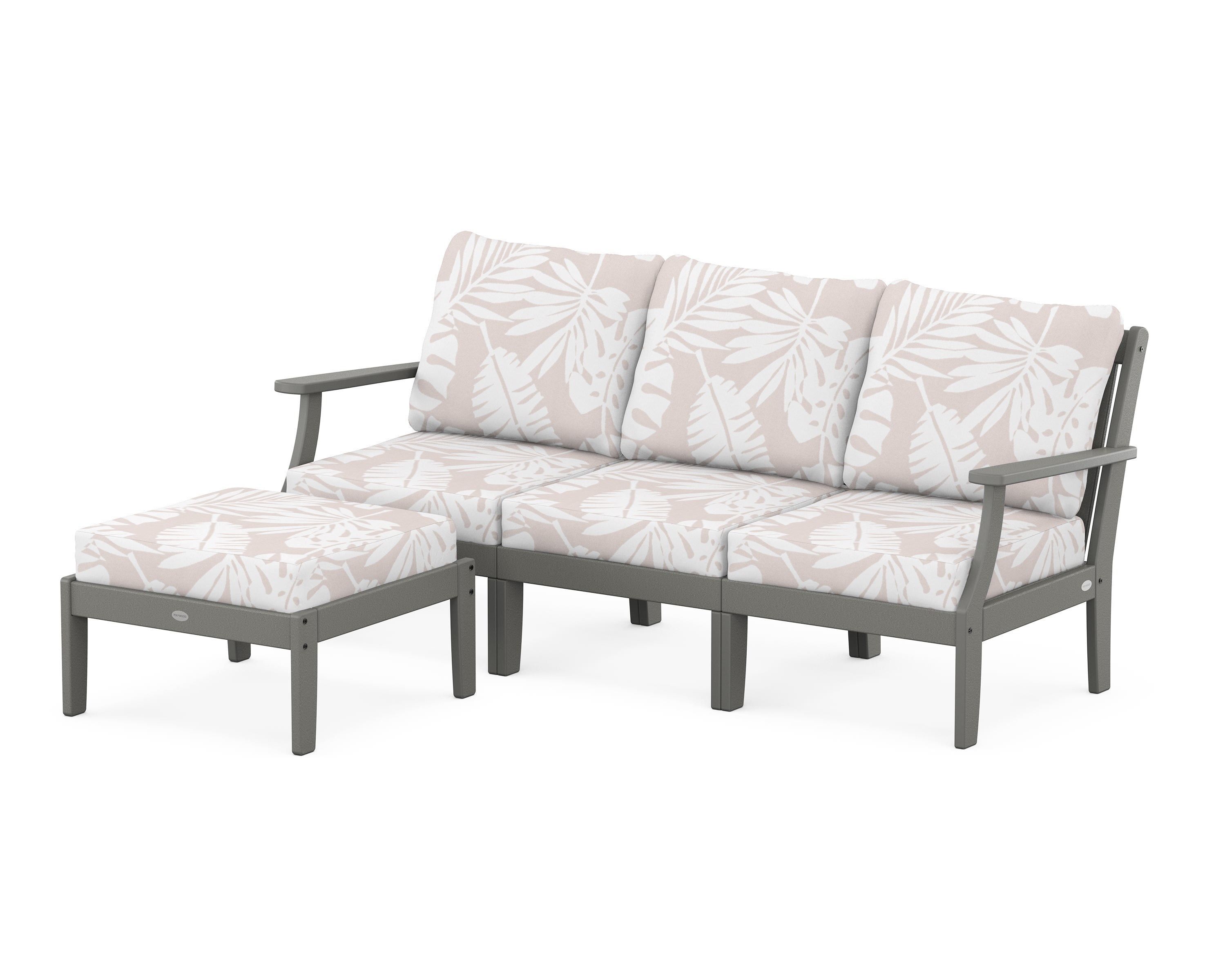 POLYWOOD® Braxton Modular 4-Piece Deep Seating Set with Ottoman in Slate Grey / Leaf Dune Burlap
