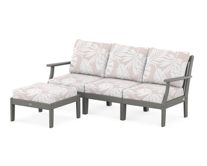 POLYWOOD® Braxton Modular 4-Piece Deep Seating Set with Ottoman in Slate Grey / Leaf Dune Burlap
