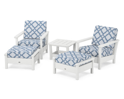 POLYWOOD® Harbour 5-Piece Deep Seating Chair Set in White / Trellis Sky Blue