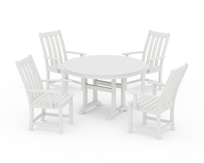 POLYWOOD® Vineyard 5-Piece Round Dining Set with Trestle Legs in White