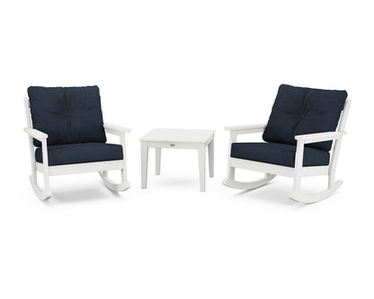POLYWOOD® Vineyard 3-Piece Deep Seating Rocker Set in White / Marine Indigo