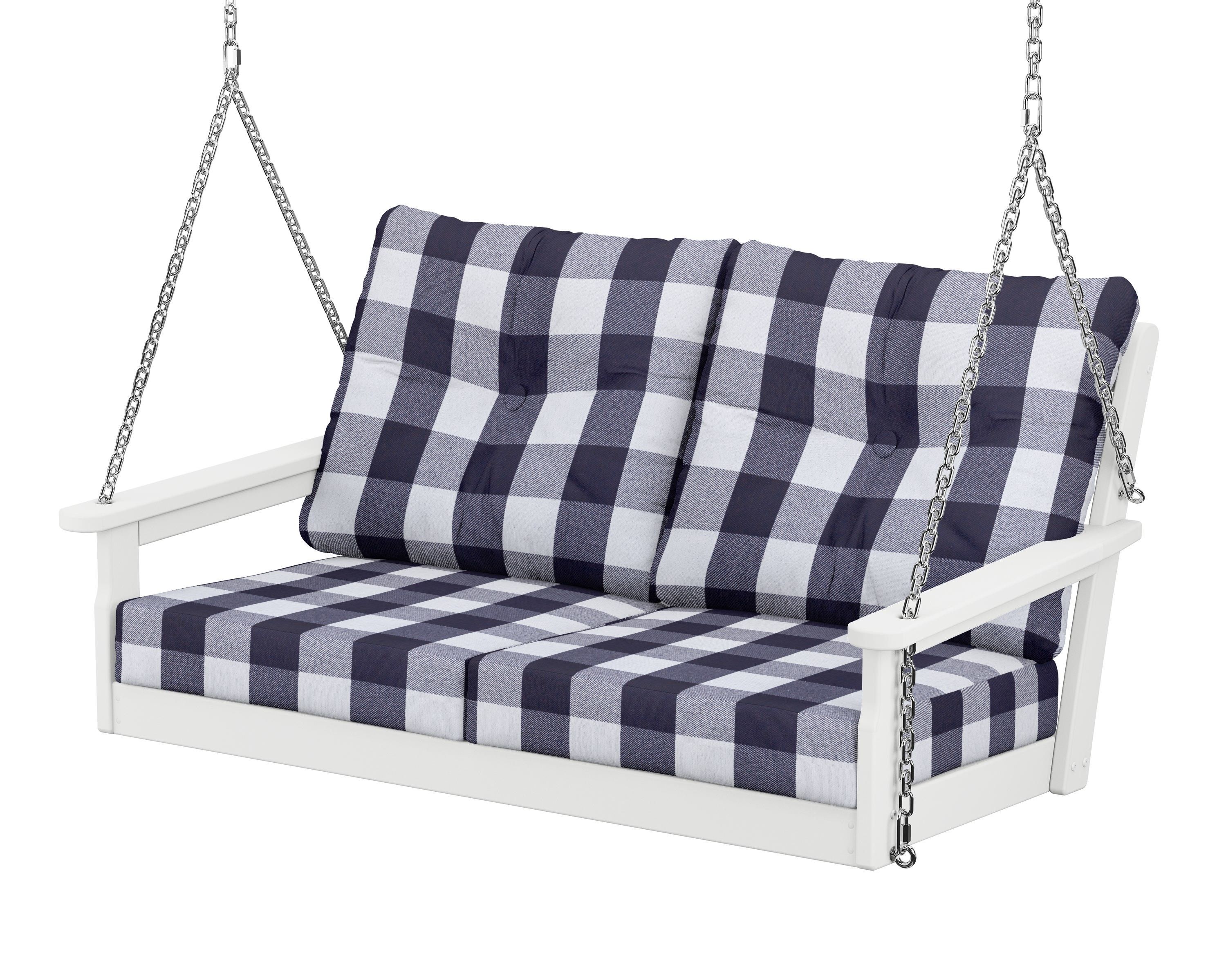 POLYWOOD® Vineyard Deep Seating Swing in White / Buffalo Plaid Navy
