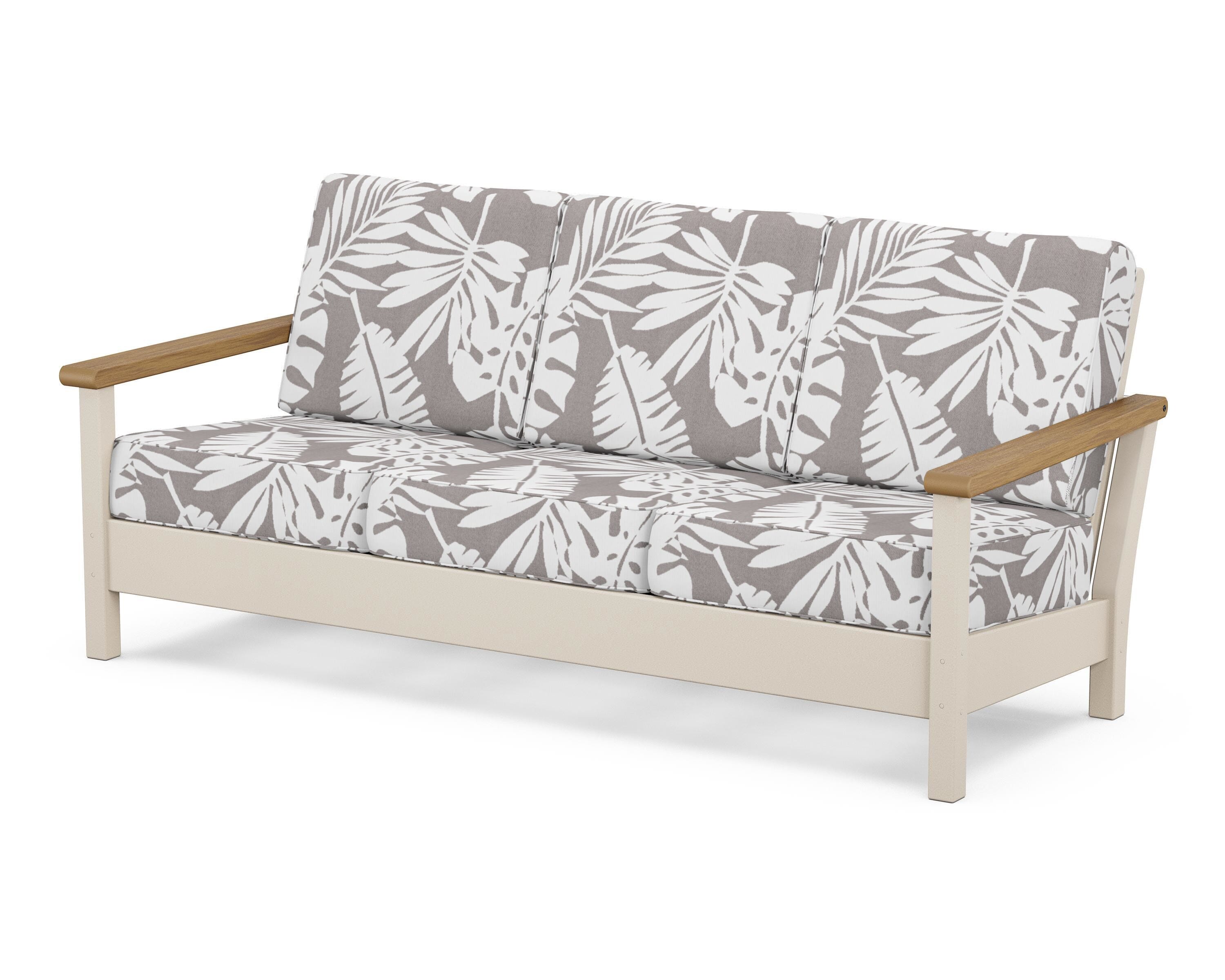 POLYWOOD® Harbour Deep Seating Sofa in Sand / Natural / Leaf Grey Mist