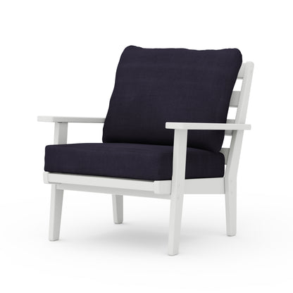 POLYWOOD® Grant Park Deep Seating Chair in White / Navy Linen