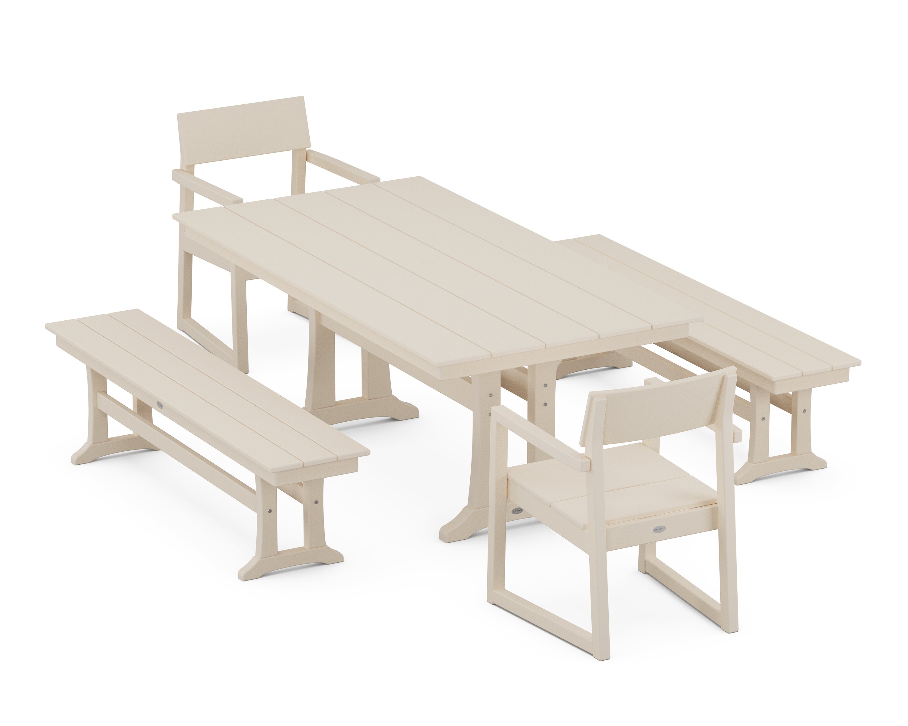POLYWOOD® EDGE 5-Piece Farmhouse Dining Set With Trestle Legs in Sand