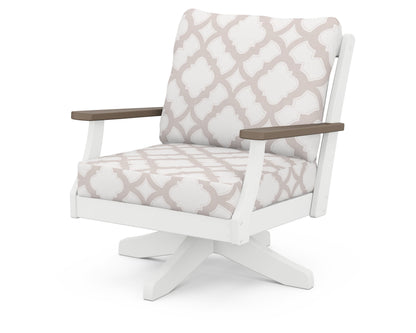 POLYWOOD® Braxton Deep Seating Swivel Chair in White / Kona / Trellis Dune Burlap