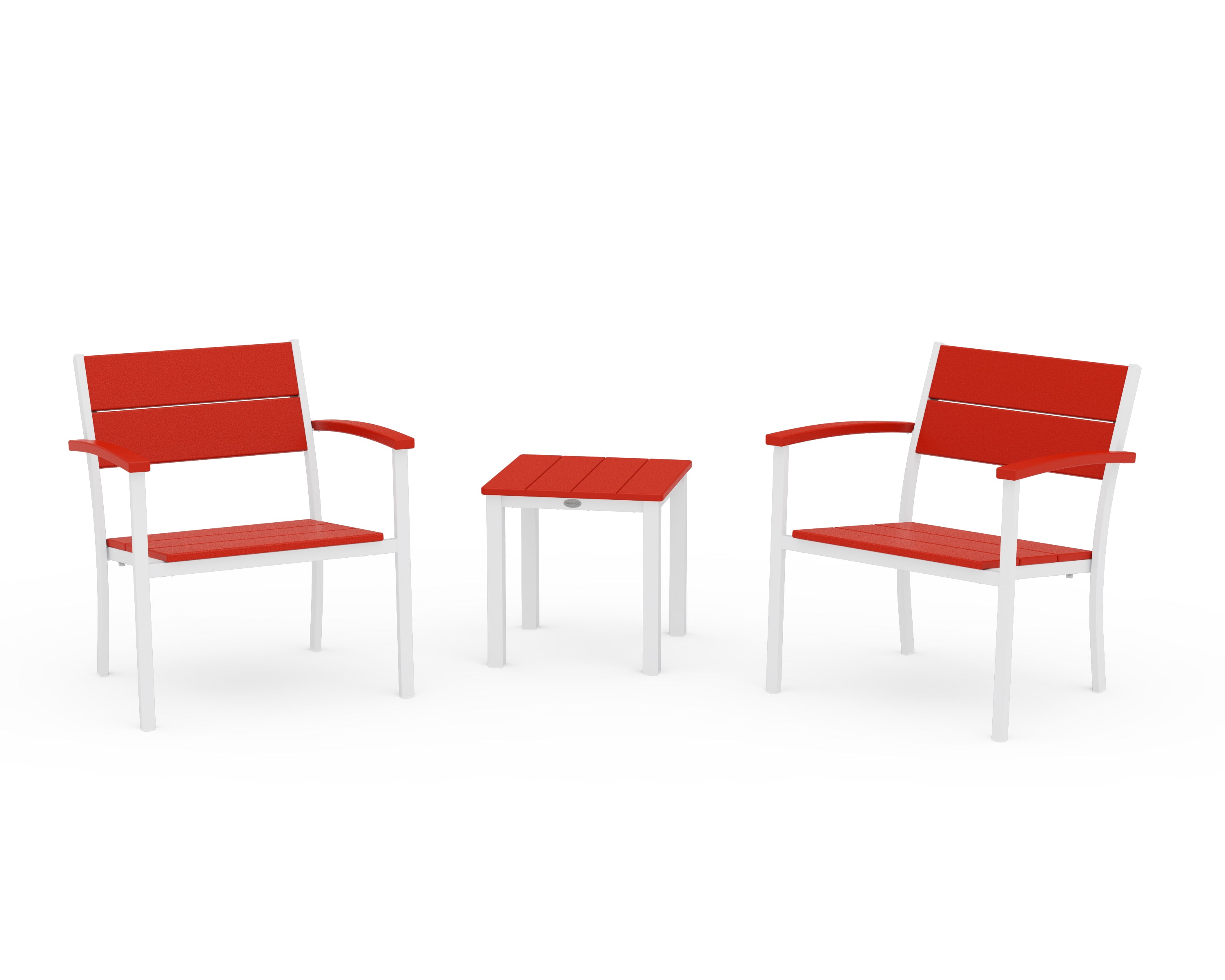 POLYWOOD® Main Street 3-Piece Lounge Chair Set in White / Sunset Red