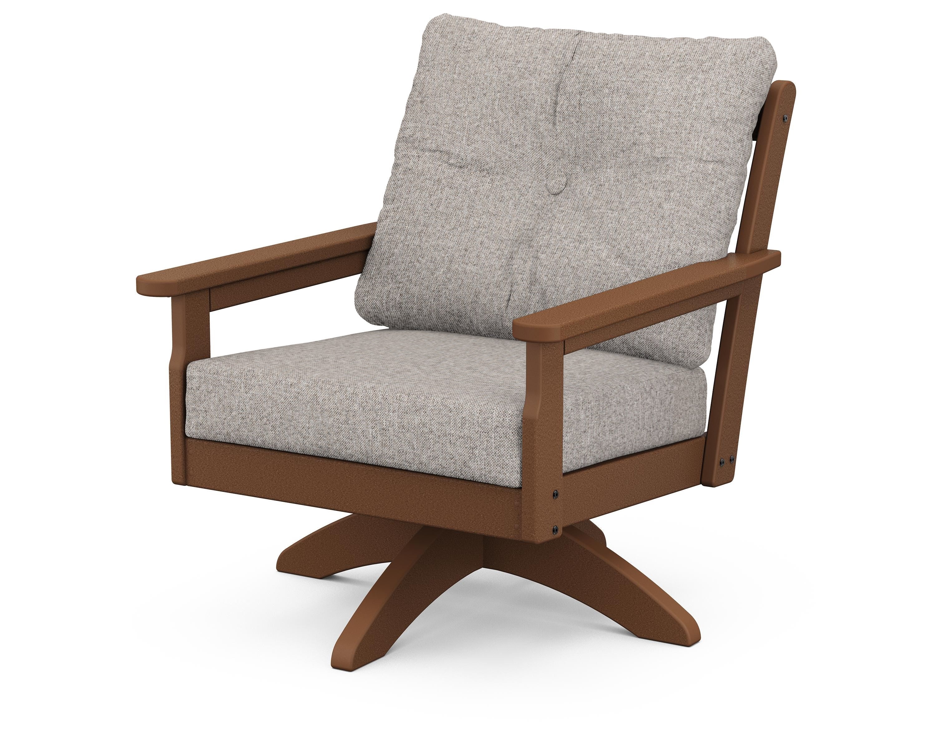 POLYWOOD® Vineyard Deep Seating Swivel Chair in Teak / Weathered Tweed
