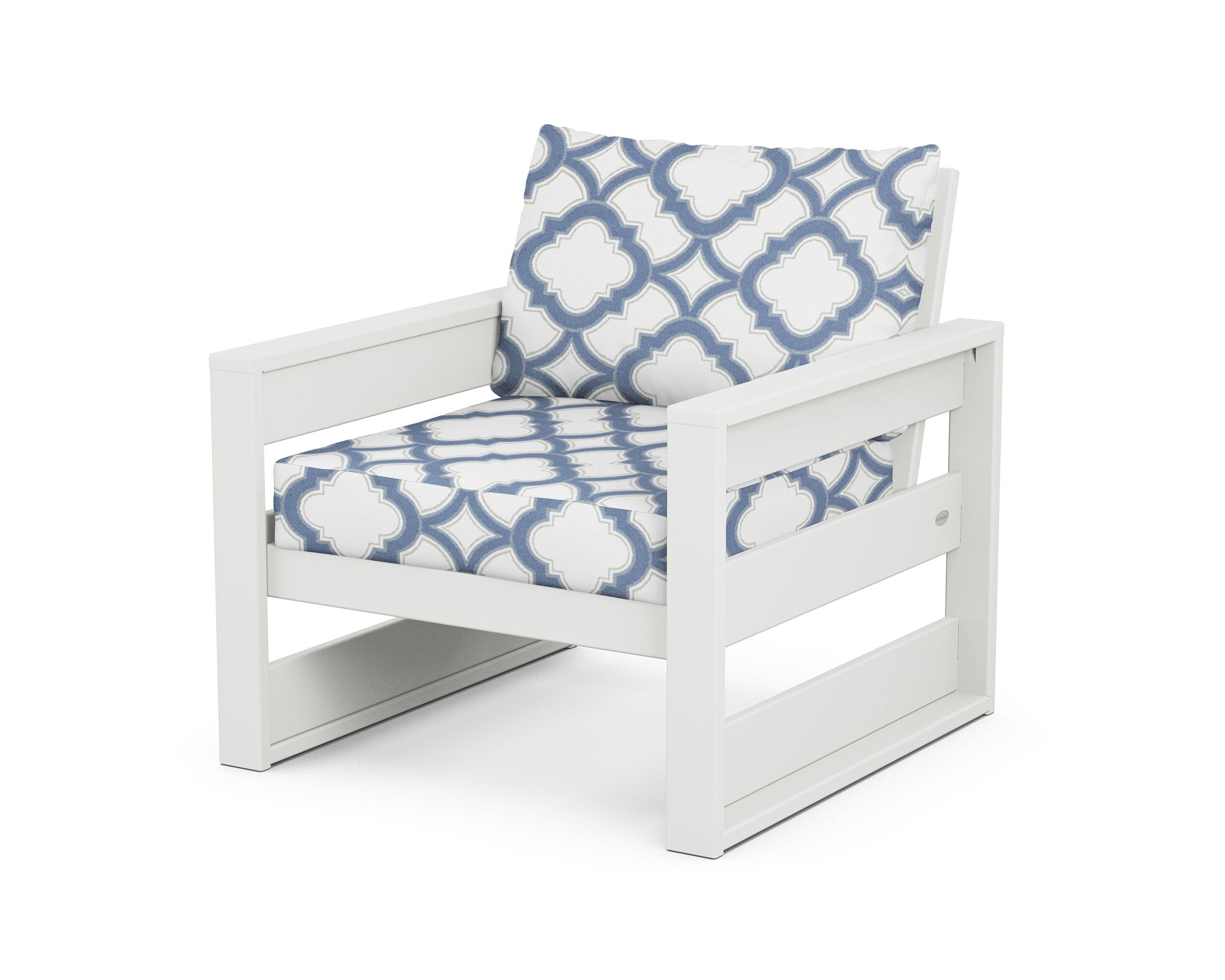 POLYWOOD® Westport Club Chair in White / Trellis Sky Blue