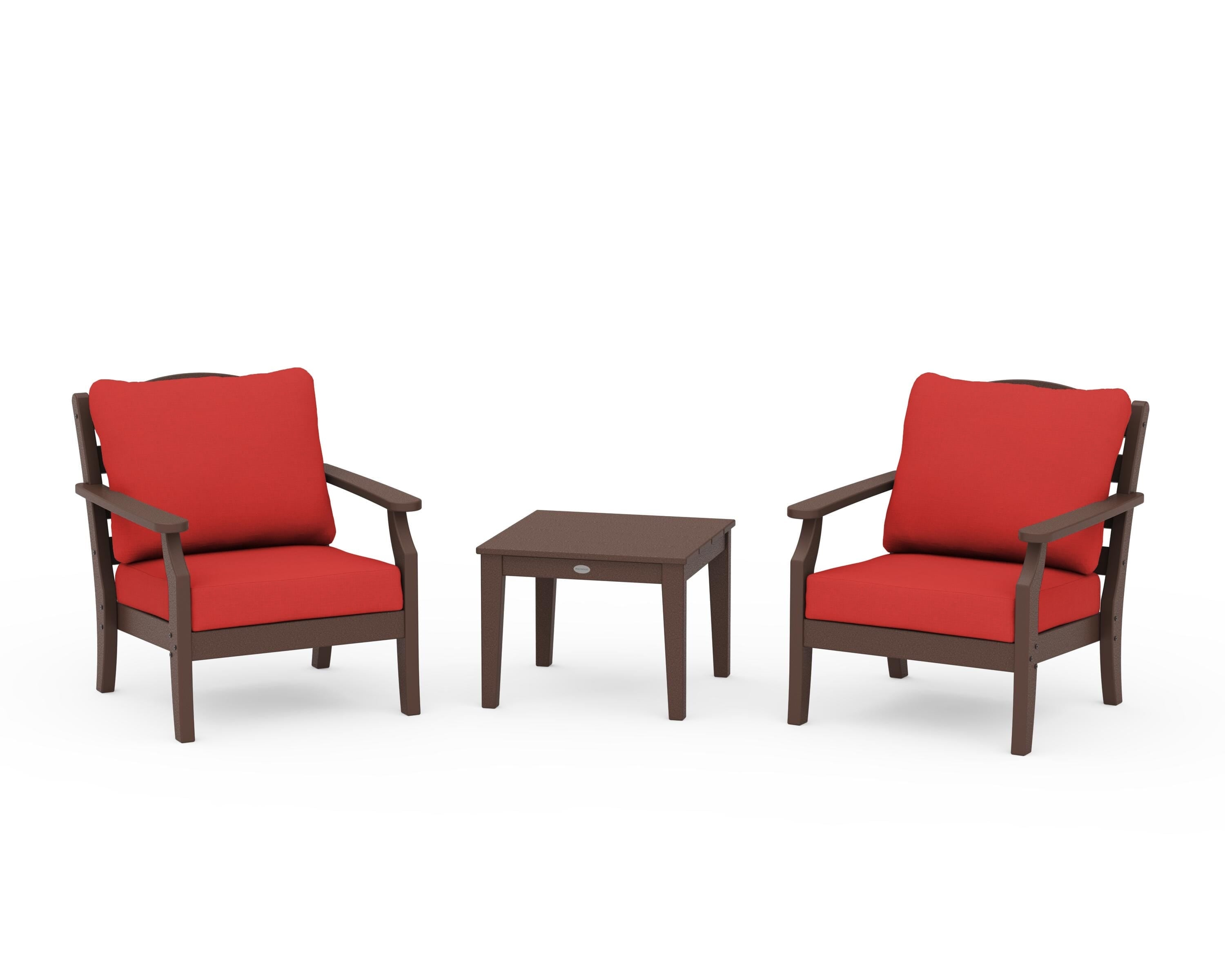 Draper James™ by  POLYWOOD® Savannah 3-Piece Deep Seating Set in Mahogany / Crimson Linen