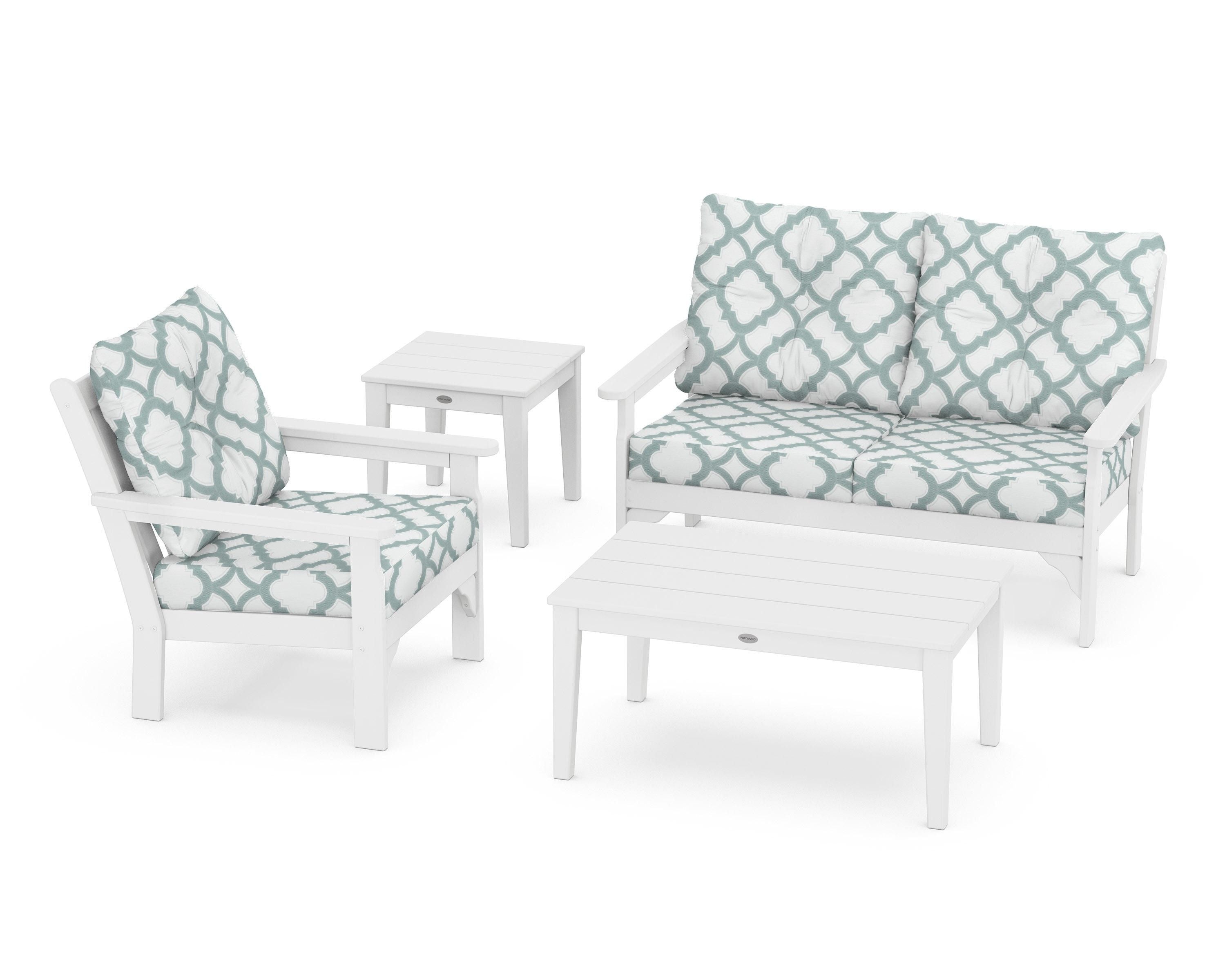 POLYWOOD® Vineyard 4-Piece Deep Seating Set in White / Trellis Glacier Spa