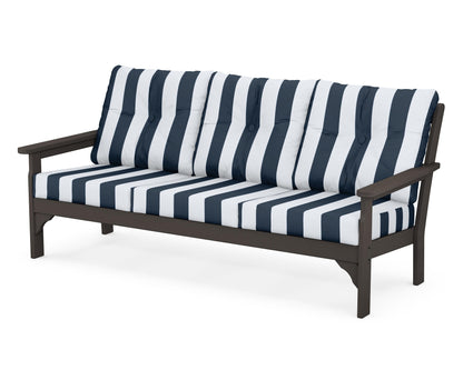 POLYWOOD® Vineyard Deep Seating Sofa in Vintage Coffee / Cabana Stripe Marine Indigo