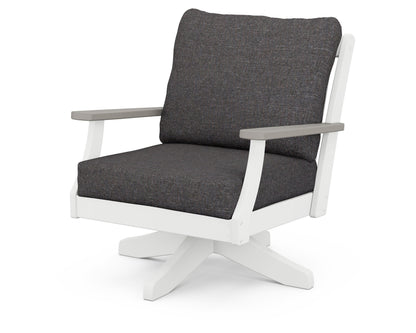 POLYWOOD® Braxton Deep Seating Swivel Chair in White / Driftwood / Ash Charcoal