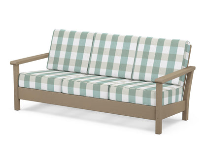 POLYWOOD® Harbour Deep Seating Sofa in Vintage Sahara / Buffalo Plaid Glacier Spa