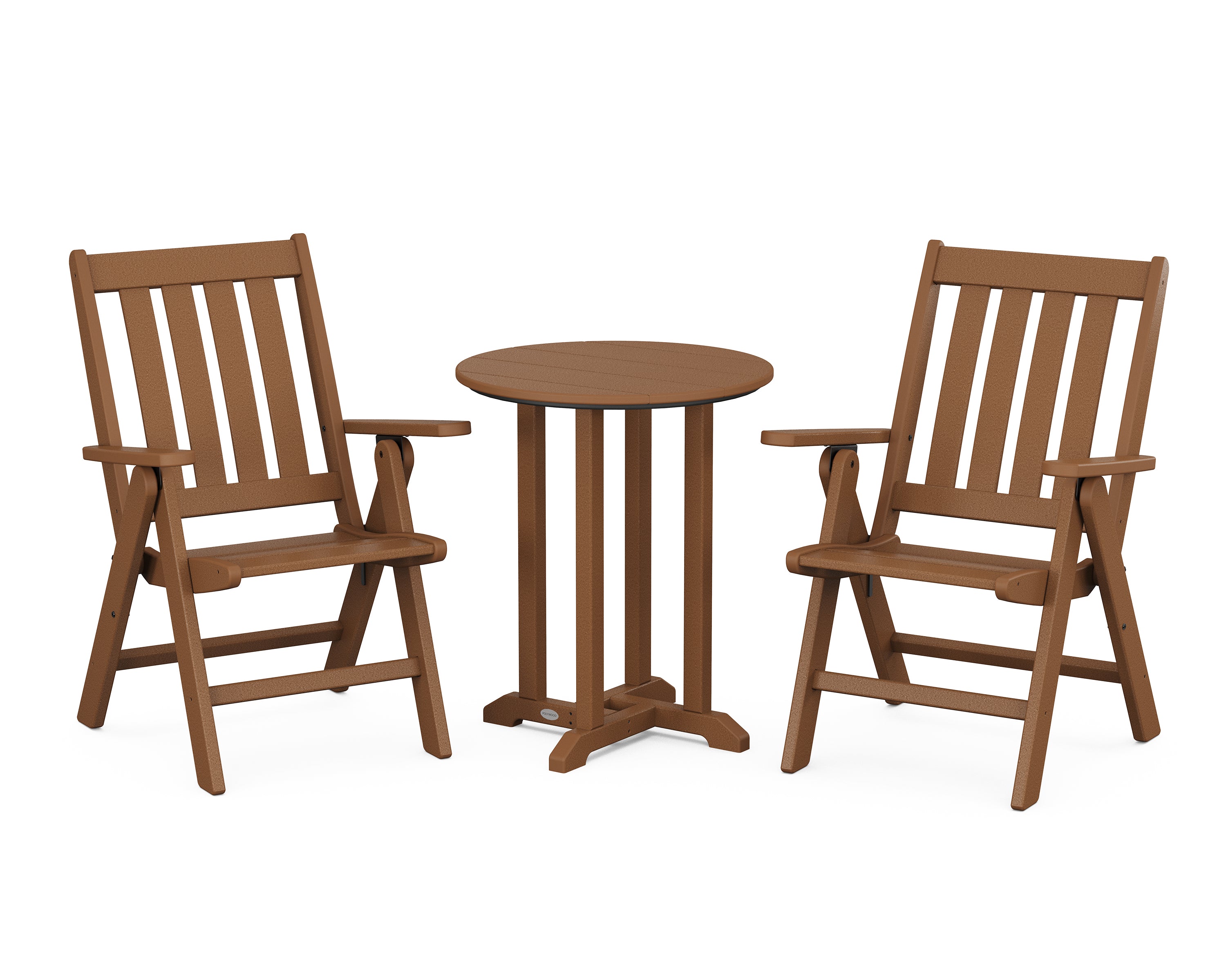 POLYWOOD® Vineyard Folding Chair 3-Piece Round Bistro Dining Set in Teak