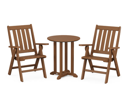 POLYWOOD® Vineyard Folding Chair 3-Piece Round Bistro Dining Set in Teak