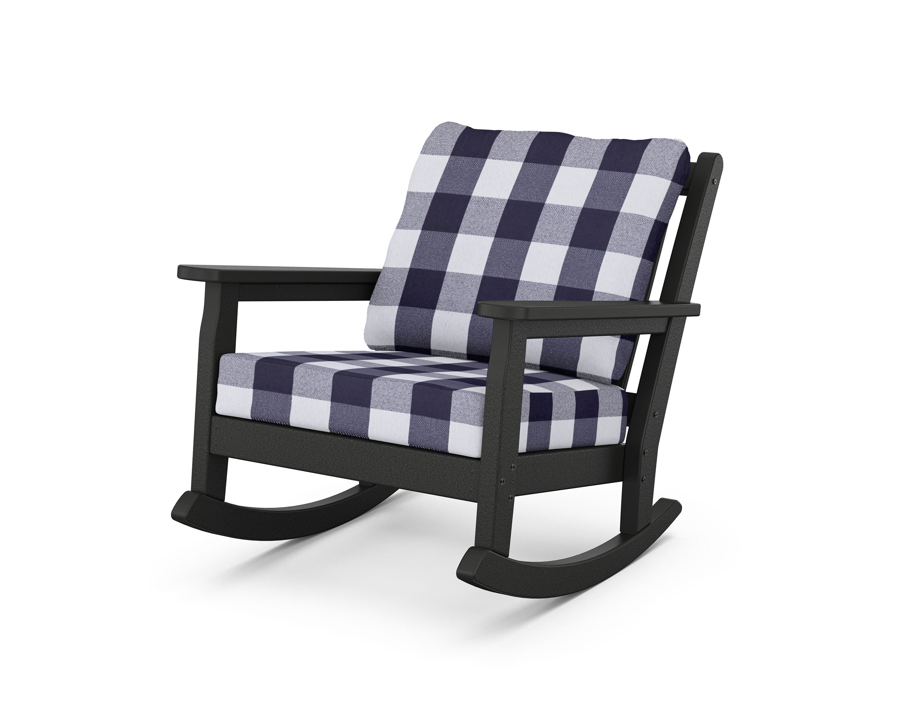 POLYWOOD® Chippendale Deep Seating Rocking Chair in Black / Buffalo Plaid Navy