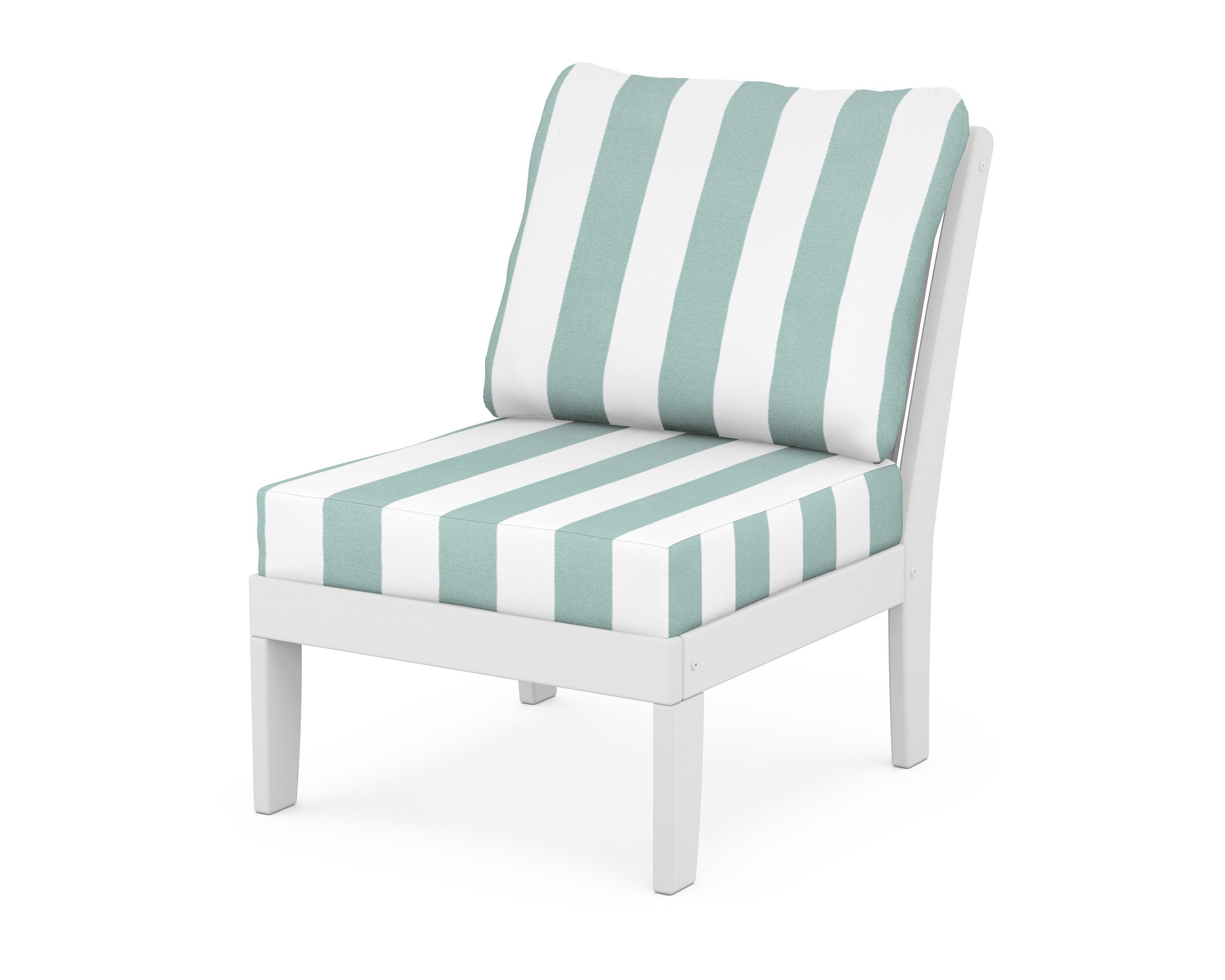 POLYWOOD® Braxton Modular Armless Chair in White / Cabana Stripe Glacier Spa