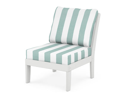 POLYWOOD® Braxton Modular Armless Chair in White / Cabana Stripe Glacier Spa
