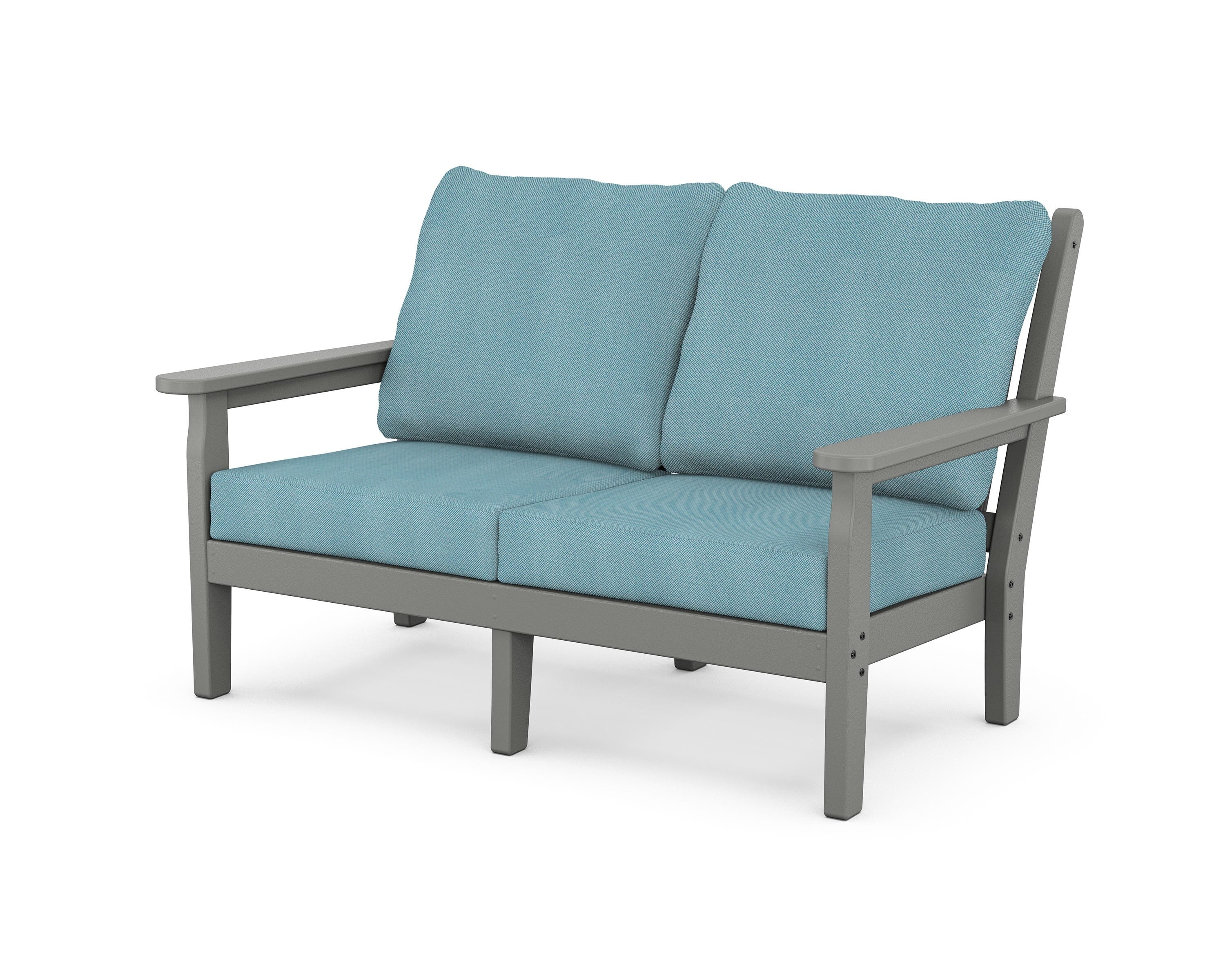 POLYWOOD® Chippendale Deep Seating Loveseat in Slate Grey / Lattice Sky Blue