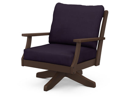 POLYWOOD® Braxton Deep Seating Swivel Chair in Mahogany / Navy Linen