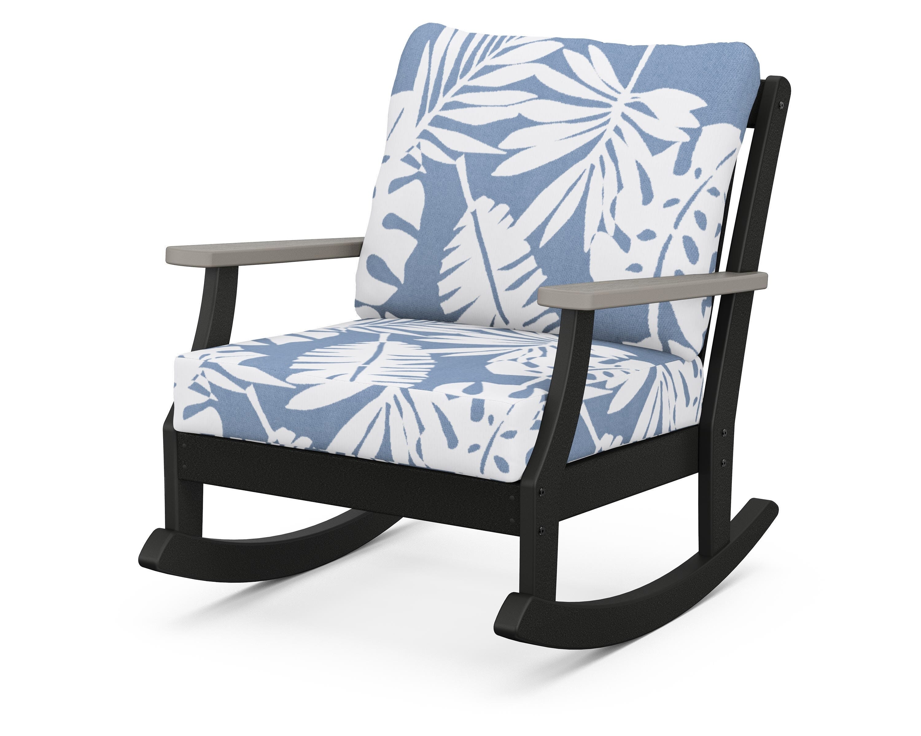 POLYWOOD® Braxton Deep Seating Rocking Chair in Black / Driftwood / Leaf Sky Blue