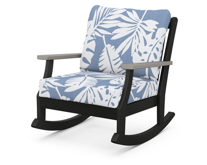 POLYWOOD® Braxton Deep Seating Rocking Chair in Black / Driftwood / Leaf Sky Blue