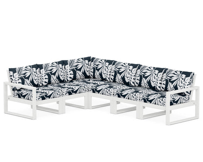 POLYWOOD® EDGE 6-Piece Modular Deep Seating Set in White / Leaf Marine Indigo