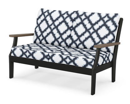 POLYWOOD® Braxton Deep Seating Loveseat in Black / Kona / Trellis Marine Indigo