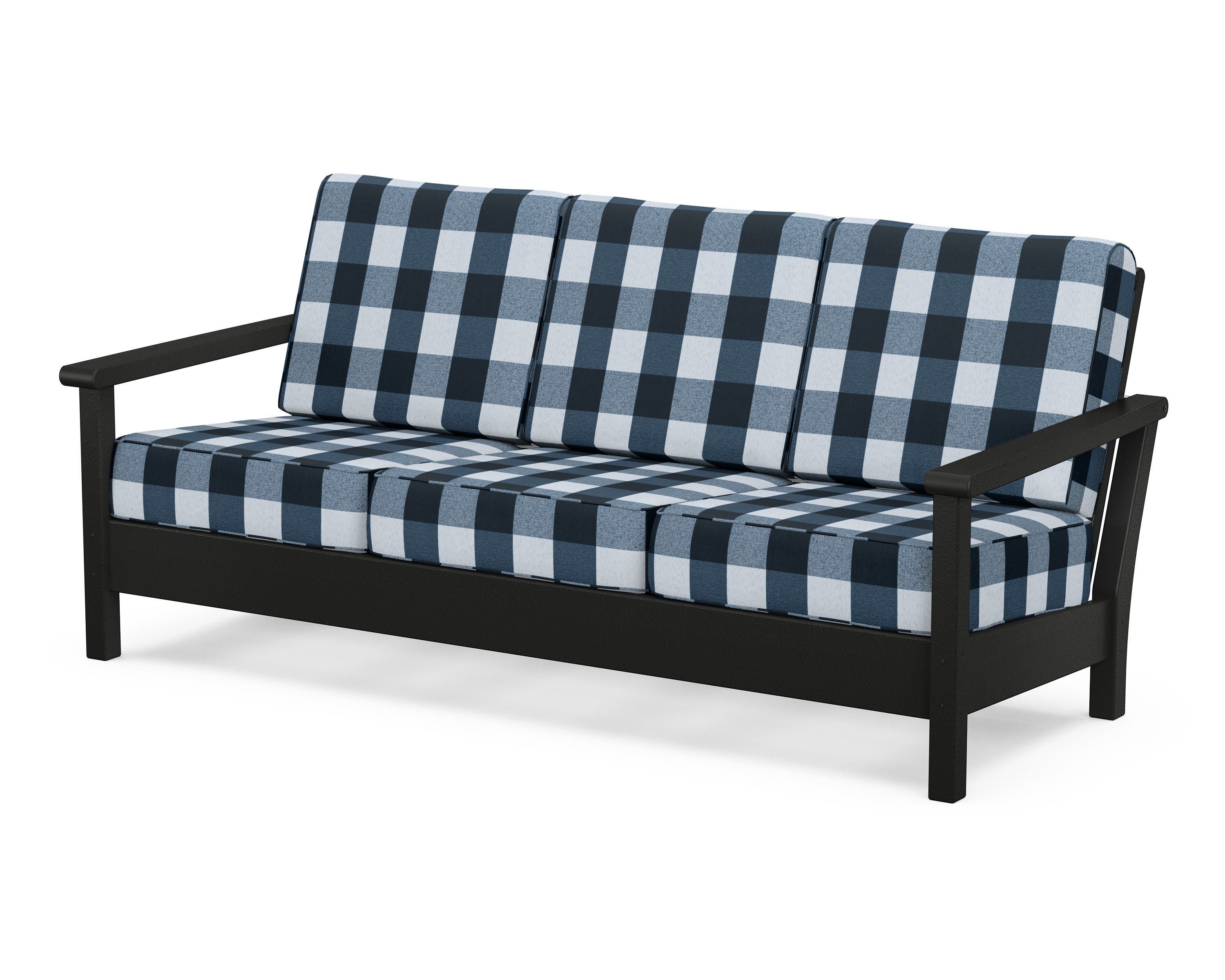 POLYWOOD® Harbour Deep Seating Sofa in Black / Buffalo Plaid Marine Indigo