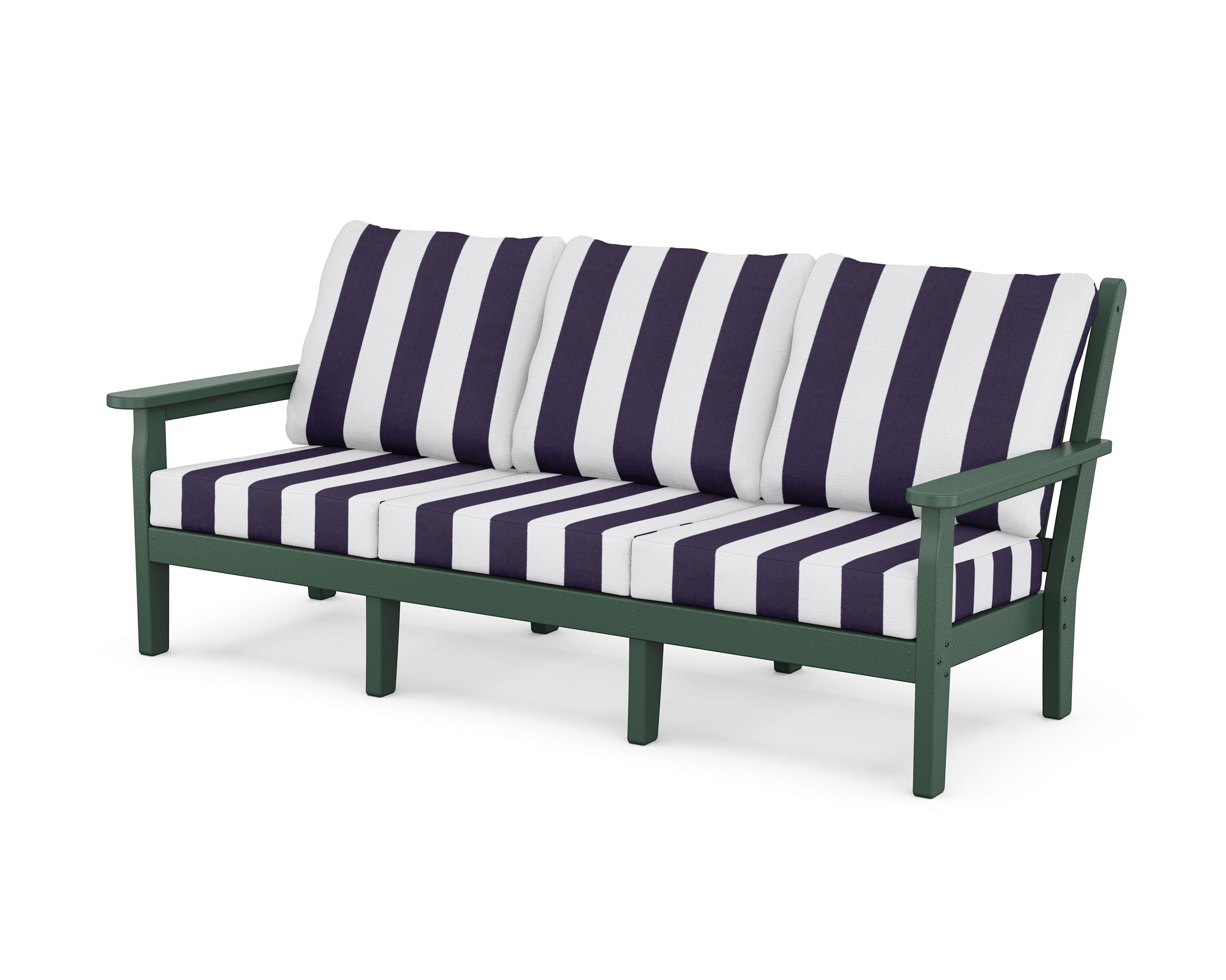 POLYWOOD® Chippendale Deep Seating Sofa in Green / Cabana Stripe Navy