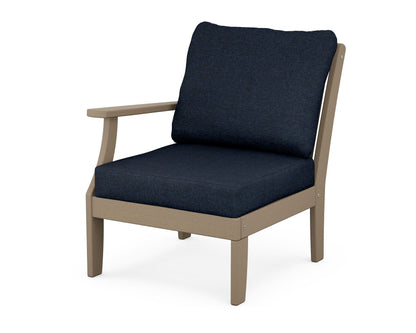 POLYWOOD® Braxton Modular Left Arm Chair in Vintage Sahara / Marine Indigo