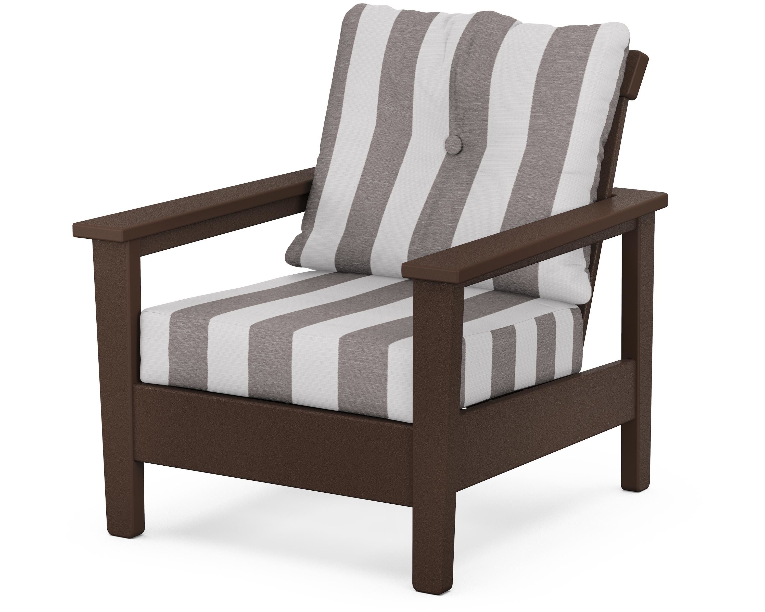 POLYWOOD® Prescott Deep Seating Chair in Mahogany / Cabana Stripe Grey Mist