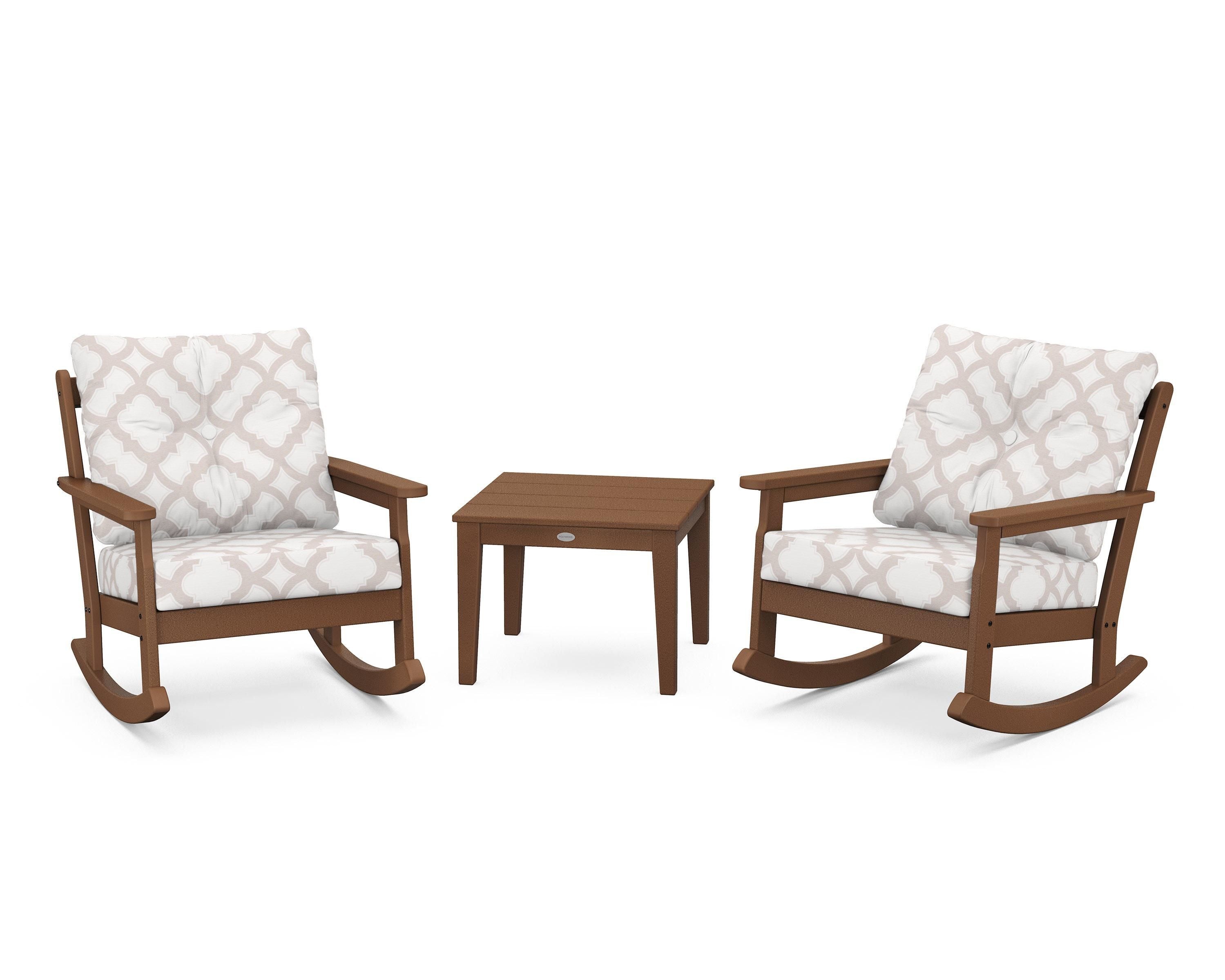 POLYWOOD® Vineyard 3-Piece Deep Seating Rocker Set in Teak / Trellis Dune Burlap