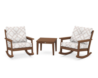 POLYWOOD® Vineyard 3-Piece Deep Seating Rocker Set in Teak / Trellis Dune Burlap