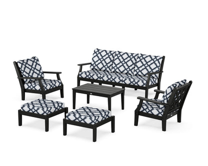 Country Living Wovendale 6-Piece Lounge Sofa Set in Black / Trellis Marine Indigo
