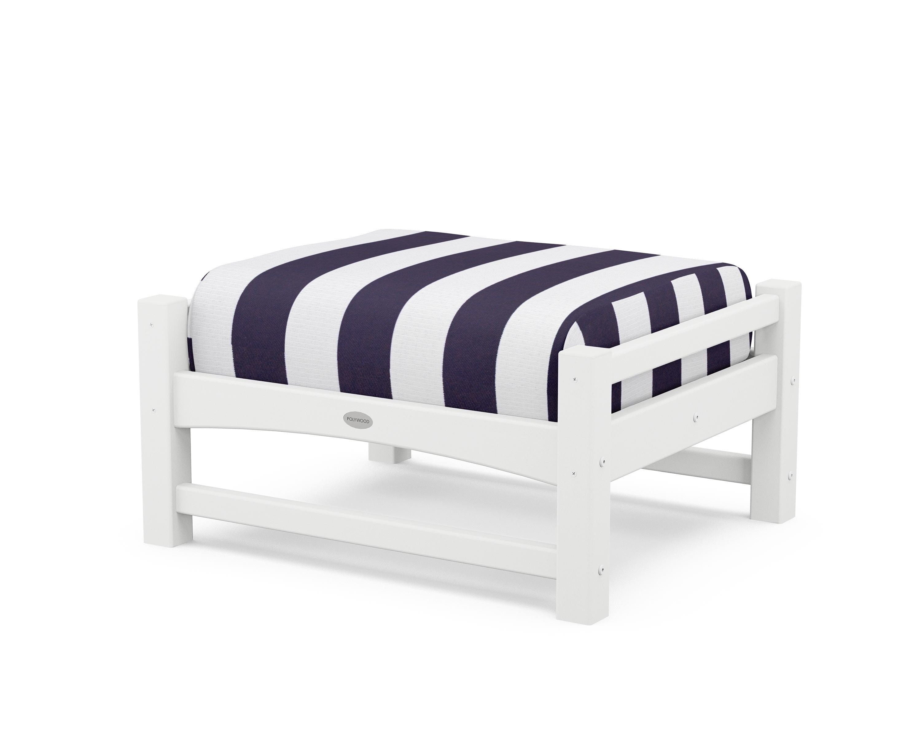 POLYWOOD® Club Ottoman in White / Cabana Stripe Navy