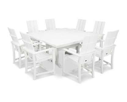 POLYWOOD® Modern Adirondack 9-Piece Farmhouse Trestle Dining Set in White